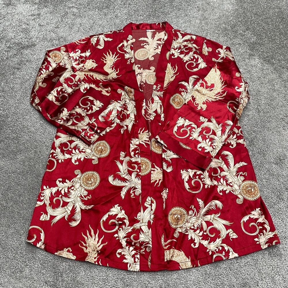 Unbranded Satin Open Front Kimono Robe Womens XXXL Red Gold Floral Cover Up